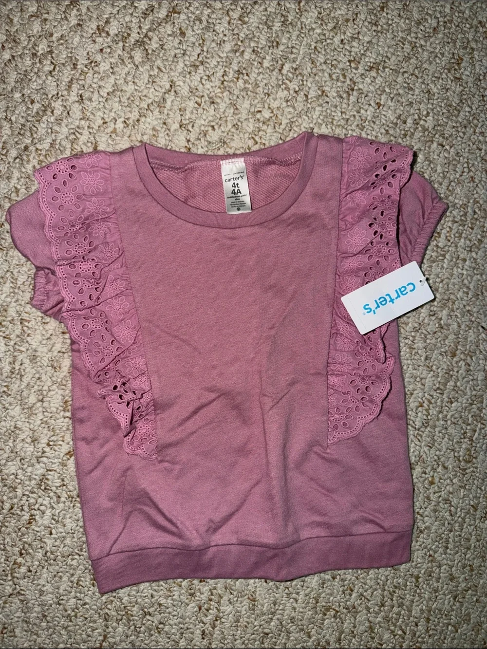 Carter's Mauve Pink Eyelet Ruffle Short Sleeve Cotton Tee NWT